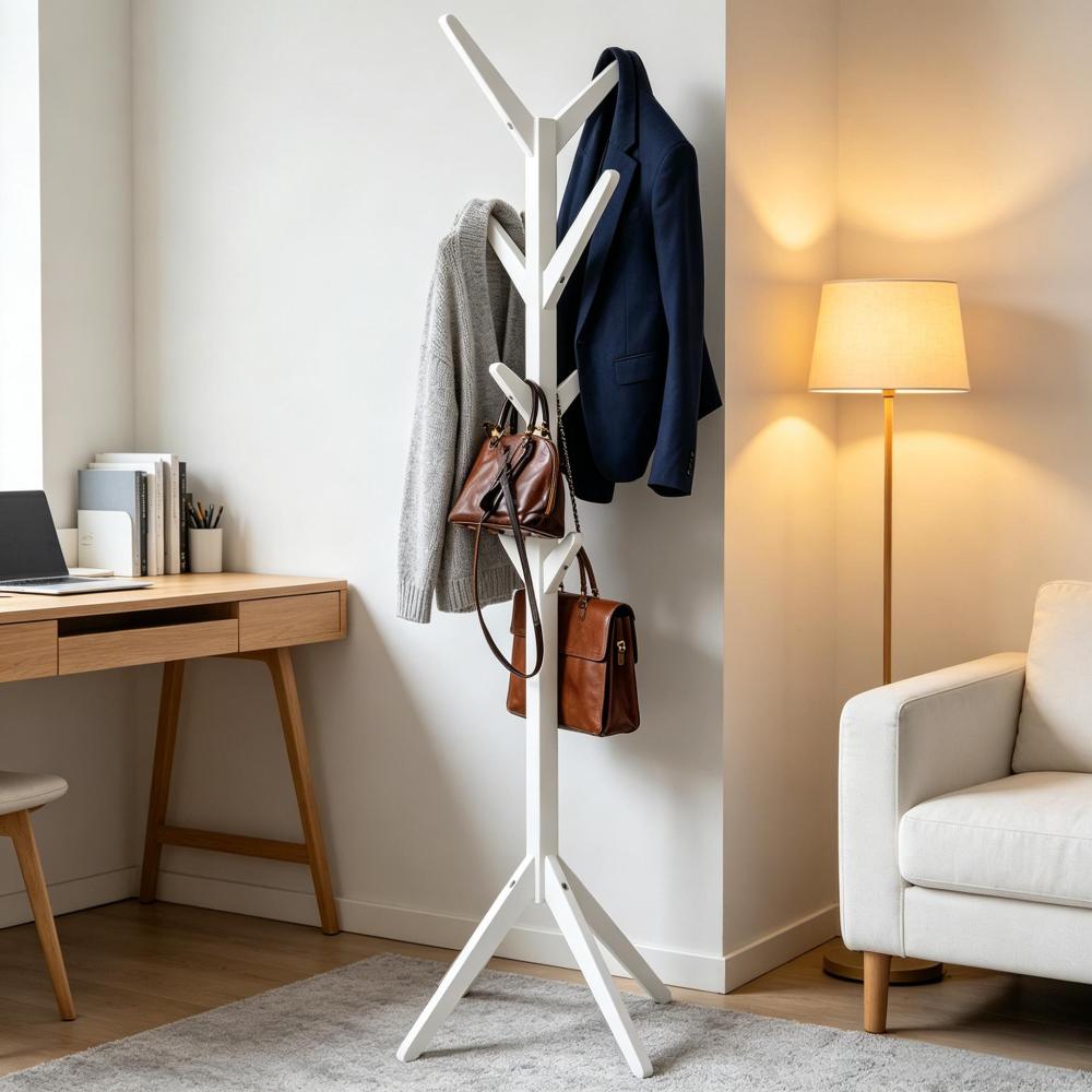 Holz-Garderobenständer im modernen Design – Freistehender Kleiderständer für Wohnzimmer, Flur und Schlafzimmer