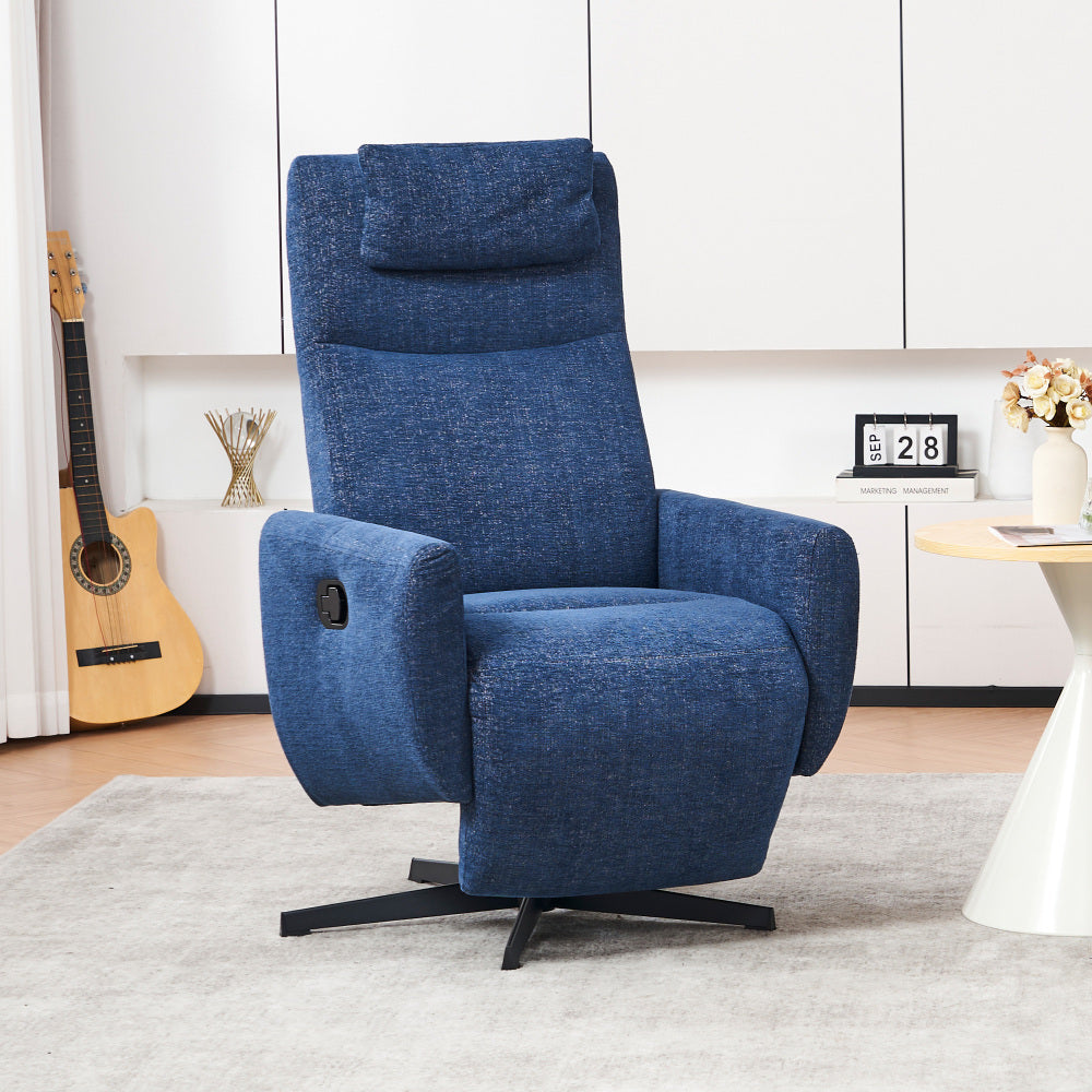Drehbarer Relaxsessel aus Chenille mit Liegefunktion – Komfortabler Fernsehsessel mit Fußstütze, Beige