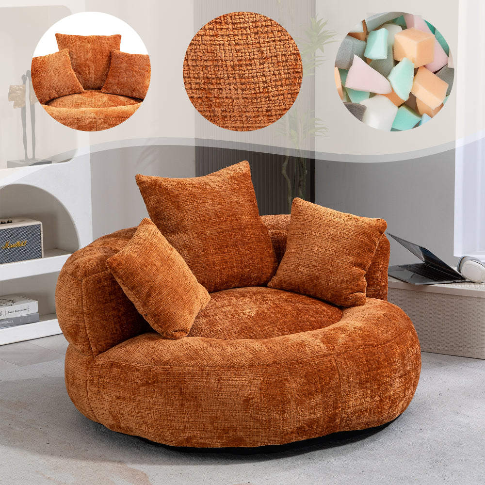 Chenille Sitzsack-Sessel mit hoher Rückenlehne und 3 Kissen – Komfortabler Gaming- und Relaxsessel für Wohnzimmer, Schlafzimmer und Büro, Beige
