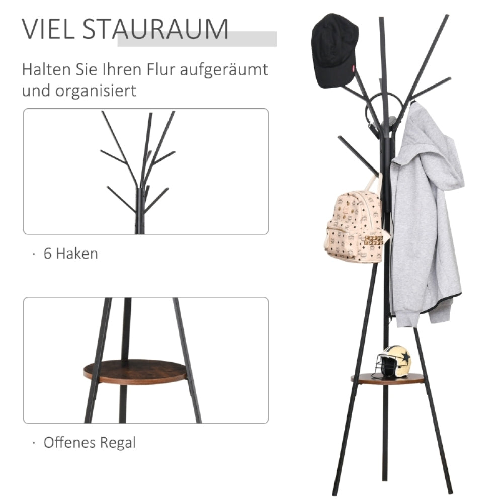 Garderobenständer im Skandi-Design mit 7 Haken – Moderner Kleiderständer in Schwarz und Braun