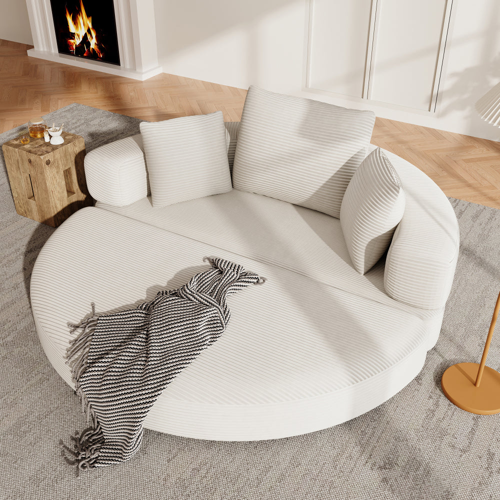 Multifunktionales Klappsofa mit Bettfunktion – Boneless Couch aus Cordstoff mit 3 Kissen, Ovales Schlafsofa 173 x 176 cm