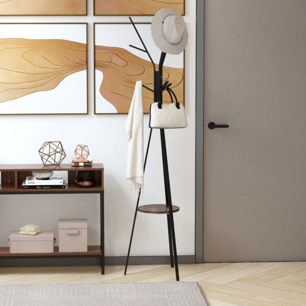 Garderobenständer im Skandi-Design mit 7 Haken – Moderner Kleiderständer in Schwarz und Braun