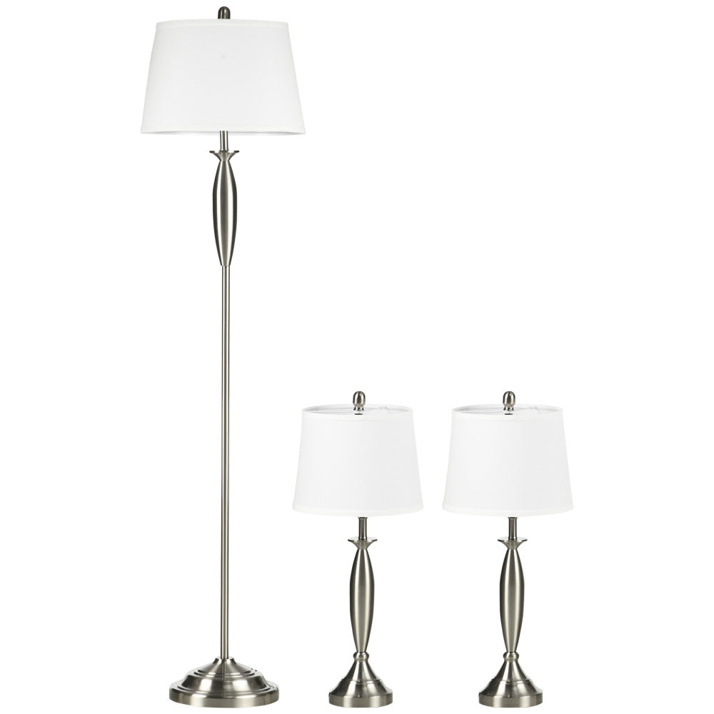 3-teiliges Lampenset mit Stehlampe & 2 Tischlampen – Modernes Beleuchtungsset für Wohnzimmer und Schlafzimmer, Silber