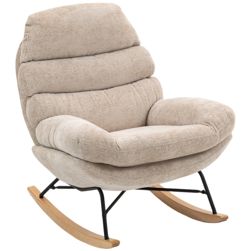 Gepolsterter Schaukelsessel mit Stahlgestell und Holzkufen – Komfortabler Relaxsessel, Cremeweiß