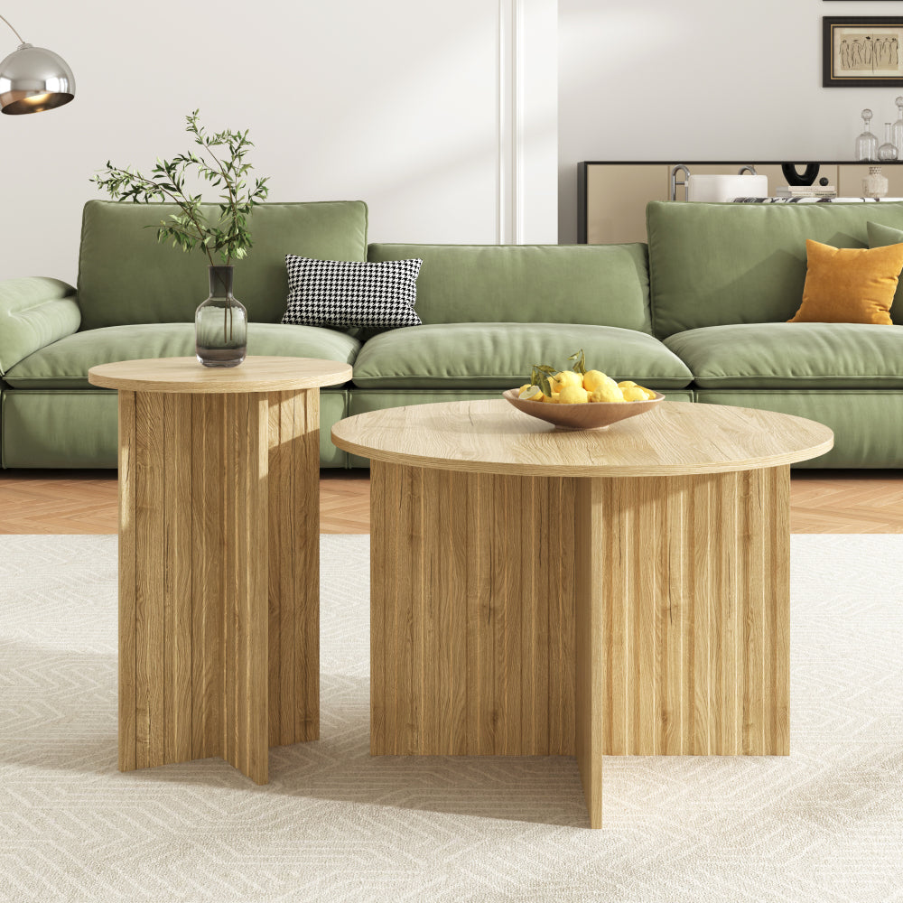 Modernes 2-teiliges Holz-Nest-Tisch-Set – Runde Couchtische & Kaffeetische im skandinavischen Design, platzsparend & vielseitig, stabile MDF/ PB Bauweise