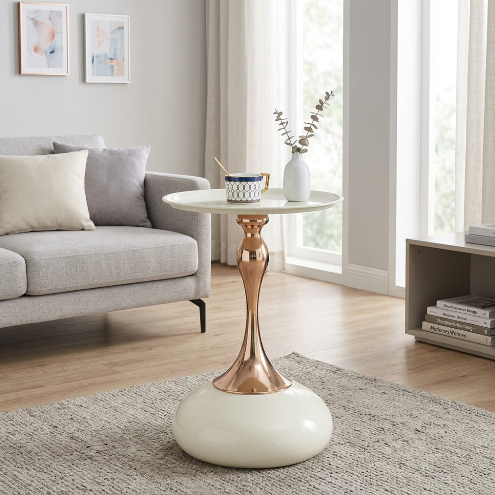 Runder Design-Beistelltisch 38 cm mit Metallbasis – moderner Martini-Tisch für Sofa, Bett und Balkon
