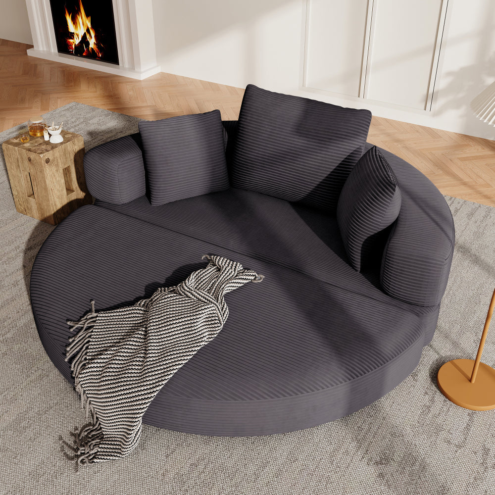 Multifunktionales Klappsofa mit Bettfunktion – Boneless Couch aus Cordstoff mit 3 Kissen, Ovales Schlafsofa 173 x 176 cm