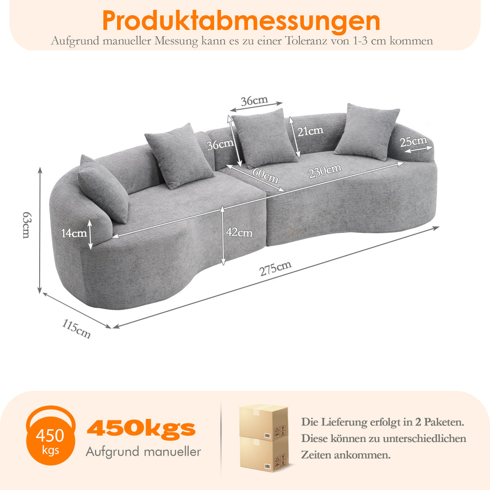 Modulares 4-Sitzer Ecksofa aus Chenille – Modernes Wohnzimmersofa mit geschwungenem Design in Weiß-Grau