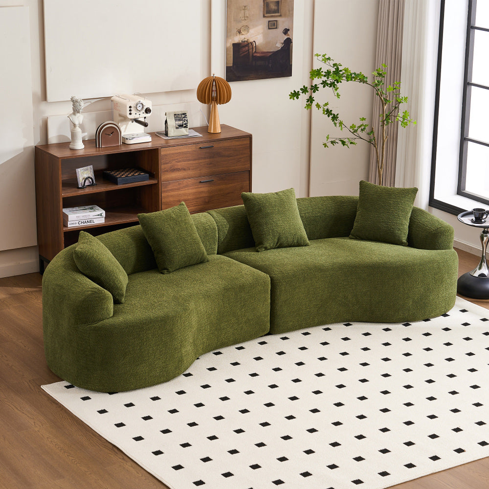 Modulares 4-Sitzer Ecksofa aus Chenille – Modernes Wohnzimmersofa mit geschwungenem Design in Weiß-Grau