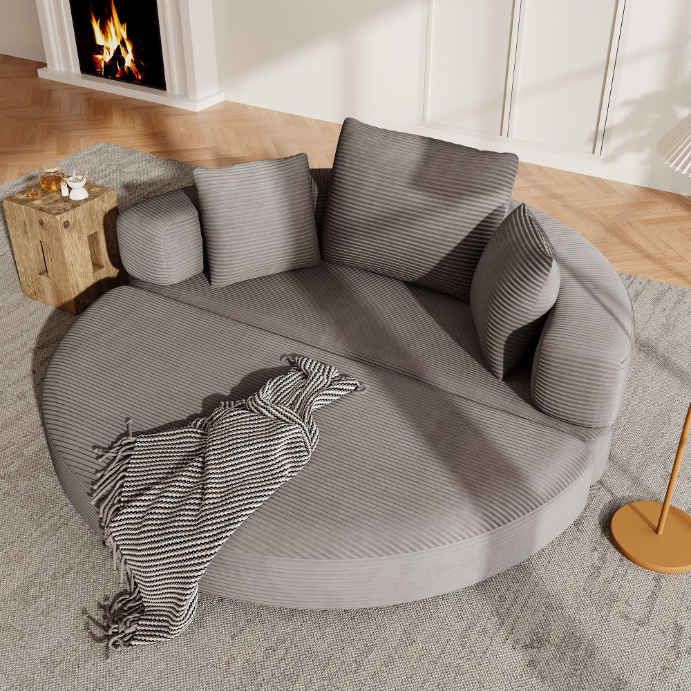Multifunktionales Klappsofa mit Bettfunktion – Boneless Couch aus Cordstoff mit 3 Kissen, Ovales Schlafsofa 173 x 176 cm