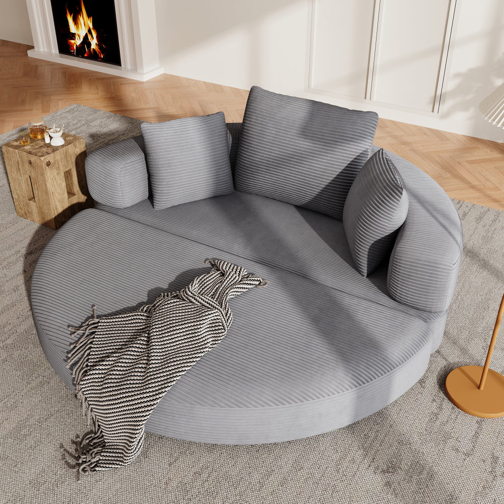 Multifunktionales Klappsofa mit Bettfunktion – Boneless Couch aus Cordstoff mit 3 Kissen, Ovales Schlafsofa 173 x 176 cm