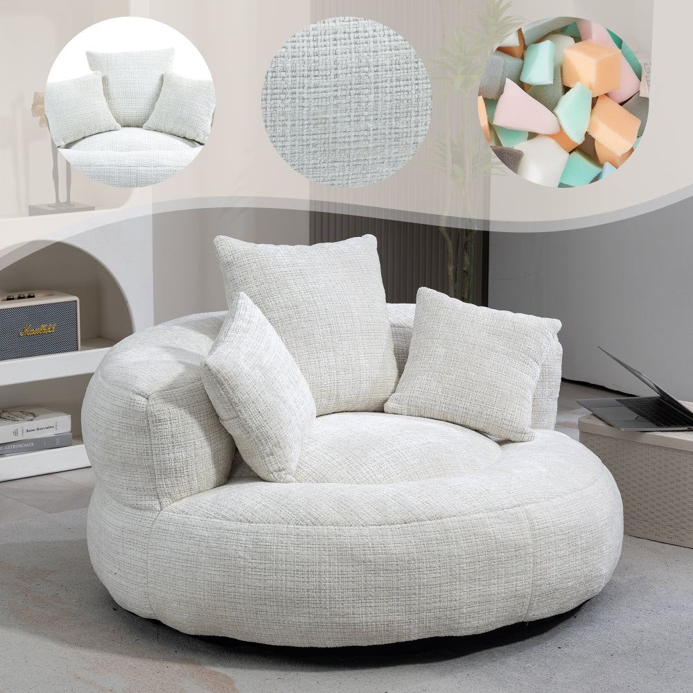 Chenille Sitzsack-Sessel mit hoher Rückenlehne und 3 Kissen – Komfortabler Gaming- und Relaxsessel für Wohnzimmer, Schlafzimmer und Büro, Beige