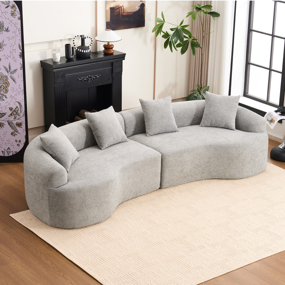Modulares 4-Sitzer Ecksofa aus Chenille – Modernes Wohnzimmersofa mit geschwungenem Design in Weiß-Grau