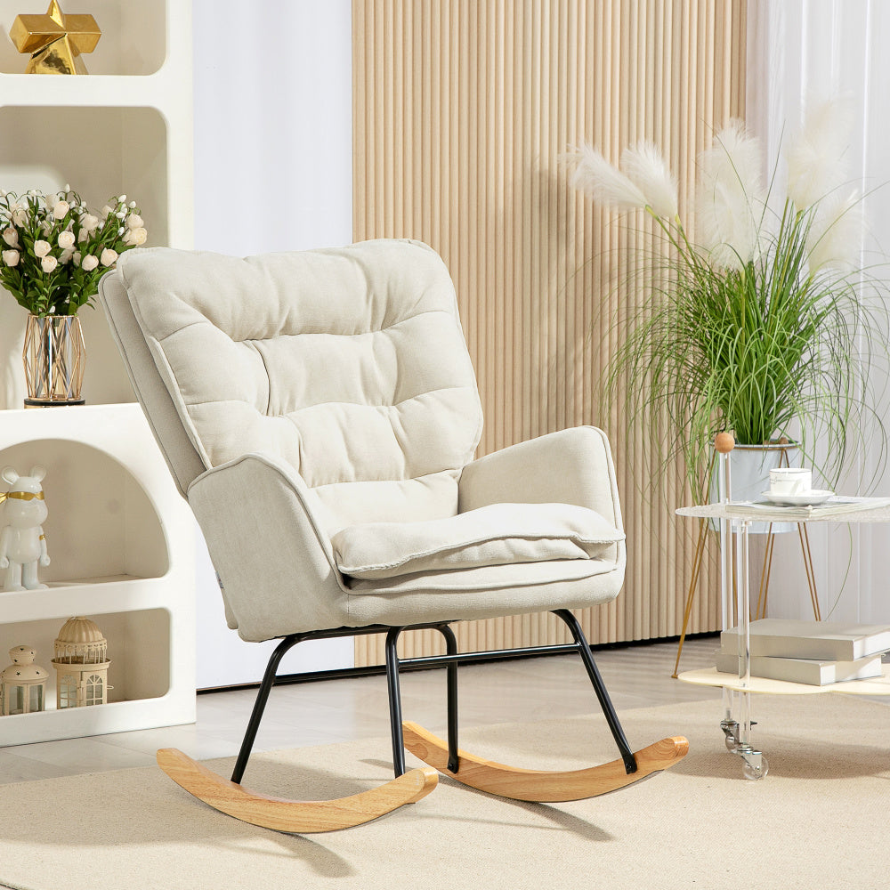 Moderner Schaukelsessel mit Armlehnen – Relax- und Stillsessel in Chenille-Optik für Wohnzimmer und Schlafzimmer, Beige