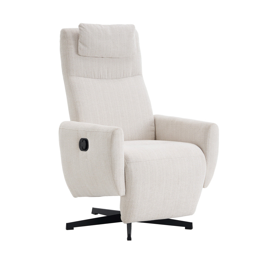 Drehbarer Relaxsessel aus Chenille mit Liegefunktion – Komfortabler Fernsehsessel mit Fußstütze, Beige