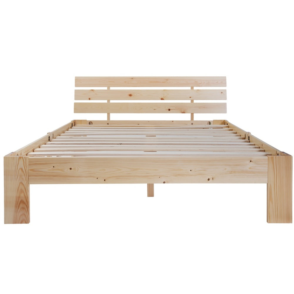 Doppelbett 140x200 cm aus Massivholz – Kieferbett mit Kopfteil und Lattenrost im natürlichen Design