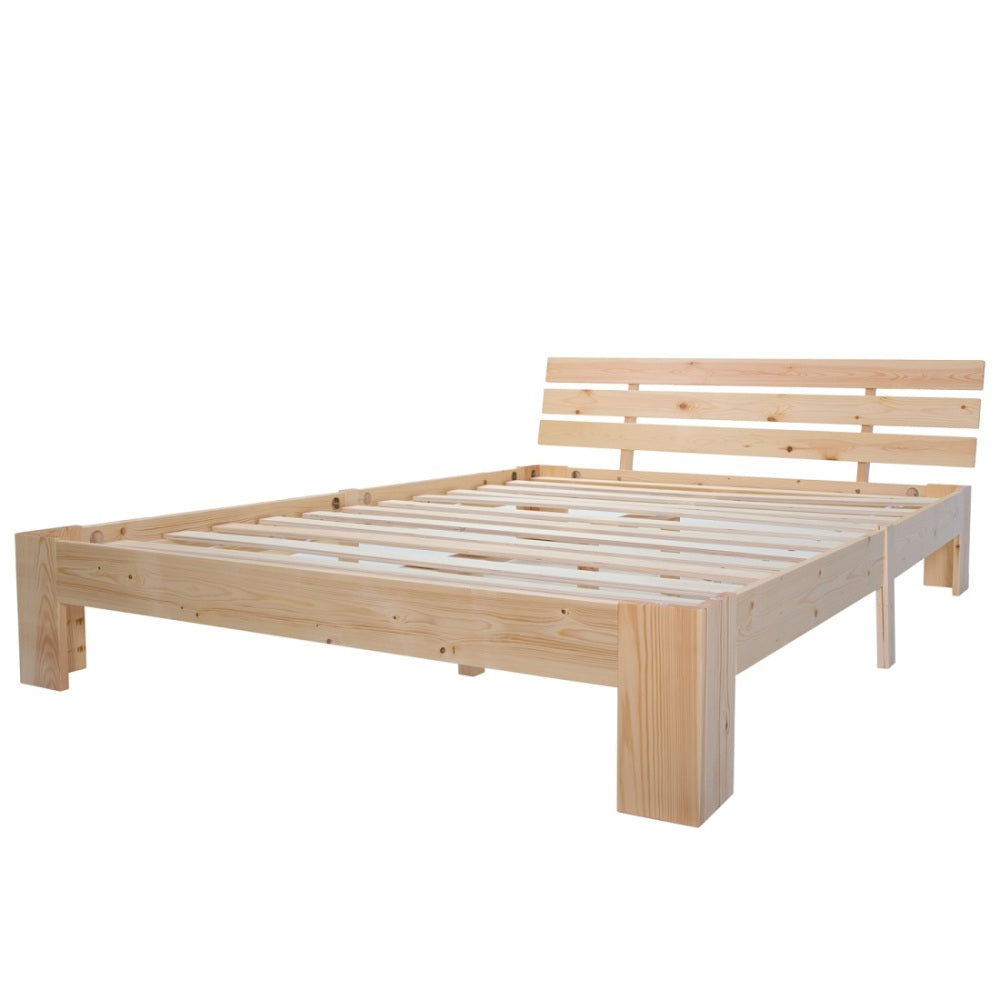 Doppelbett 140x200 cm aus Massivholz – Kieferbett mit Kopfteil und Lattenrost im natürlichen Design