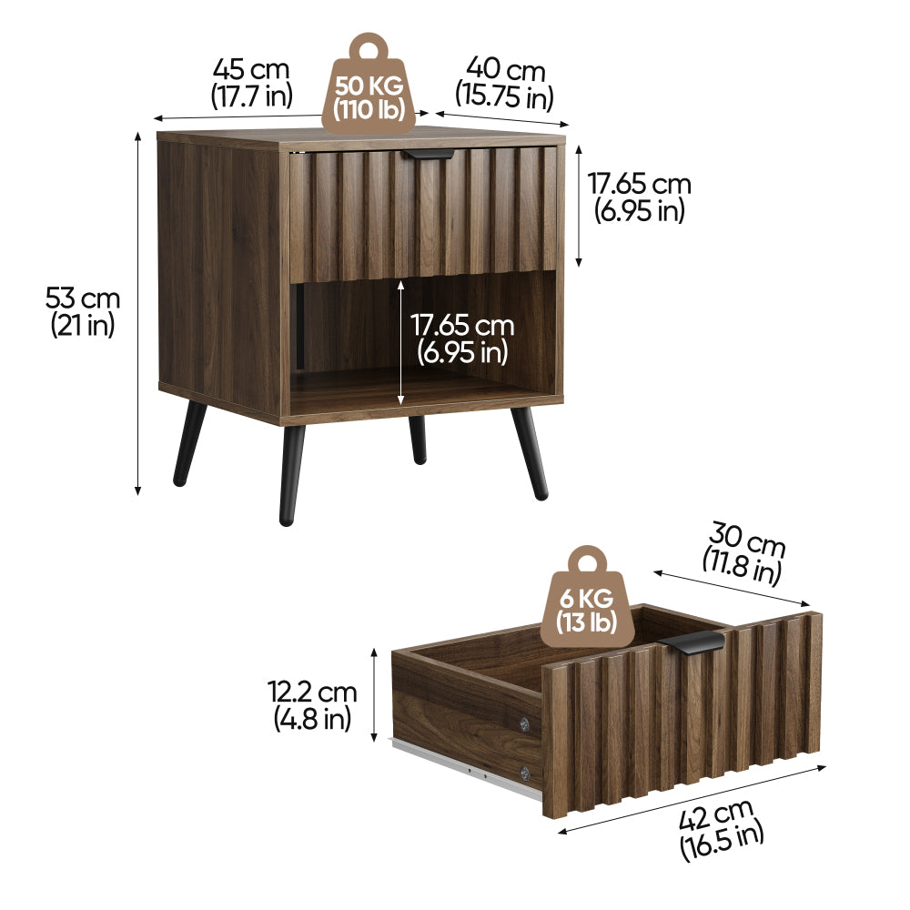 Moderner Nachttisch mit Schublade – Beistelltisch in Walnuss-Optik für Schlafzimmer und Wohnzimmer, 45 x 40 x 53 cm
