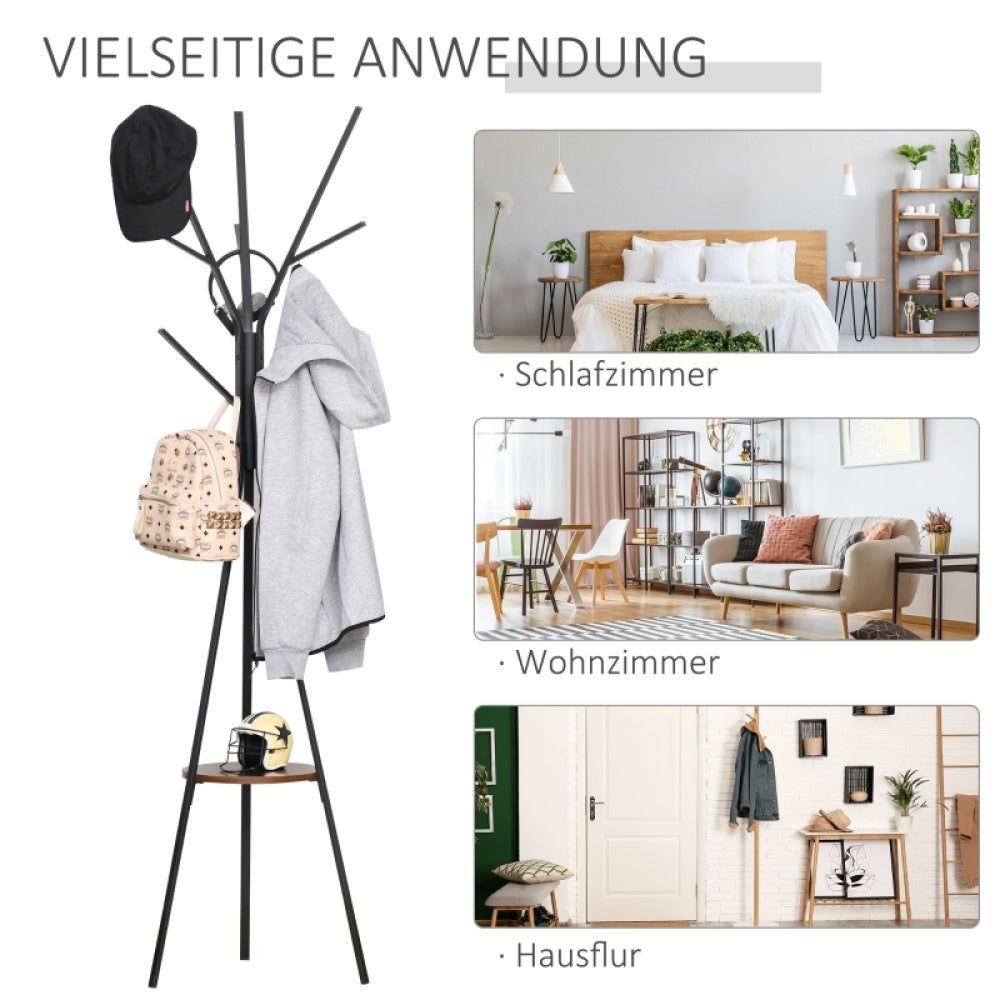 Garderobenständer im Skandi-Design mit 7 Haken – Moderner Kleiderständer in Schwarz und Braun
