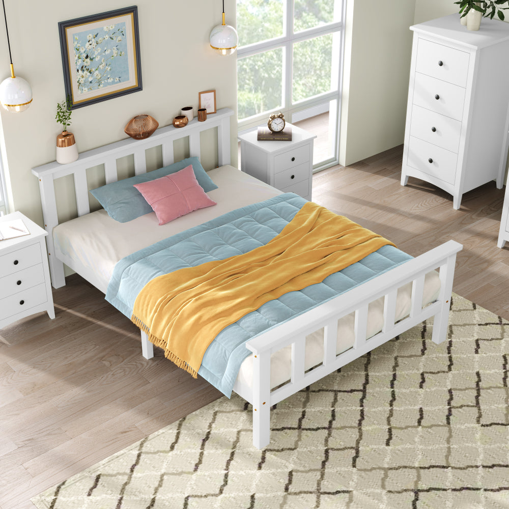 Doppelbett 140x200 cm aus Massivholz – Kieferbett mit Kopfteil und Lattenrost im natürlichen Design