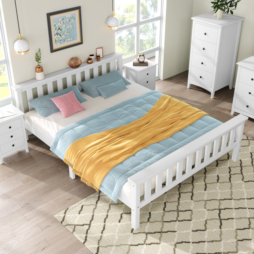Doppelbett 140x200 cm aus Massivholz – Kieferbett mit Kopfteil und Lattenrost im natürlichen Design