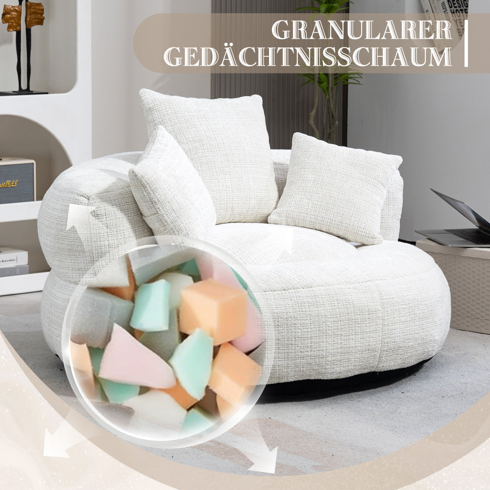 Chenille Sitzsack-Sessel mit hoher Rückenlehne und 3 Kissen – Komfortabler Gaming- und Relaxsessel für Wohnzimmer, Schlafzimmer und Büro, Beige