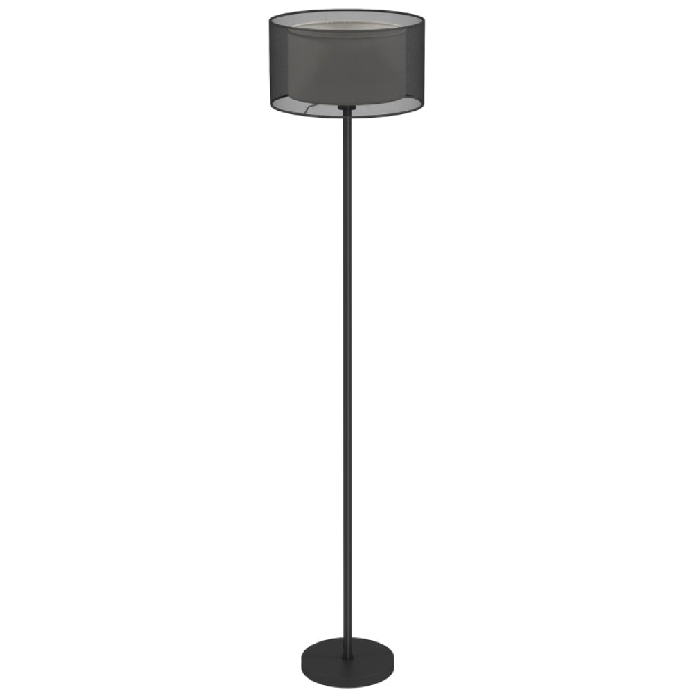Stehlampe mit zweifarbigem Stoffschirm – Moderne Standleuchte mit E27-Fassung und Fußschalter für Wohnzimmer & Schlafzimmer, Schwarz