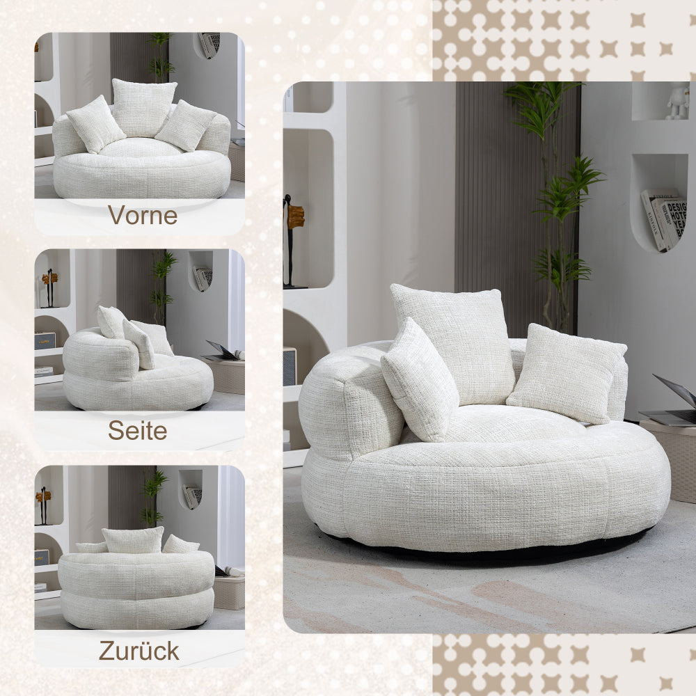 Chenille Sitzsack-Sessel mit hoher Rückenlehne und 3 Kissen – Komfortabler Gaming- und Relaxsessel für Wohnzimmer, Schlafzimmer und Büro, Beige