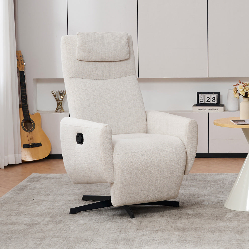 Drehbarer Relaxsessel aus Chenille mit Liegefunktion – Komfortabler Fernsehsessel mit Fußstütze, Beige